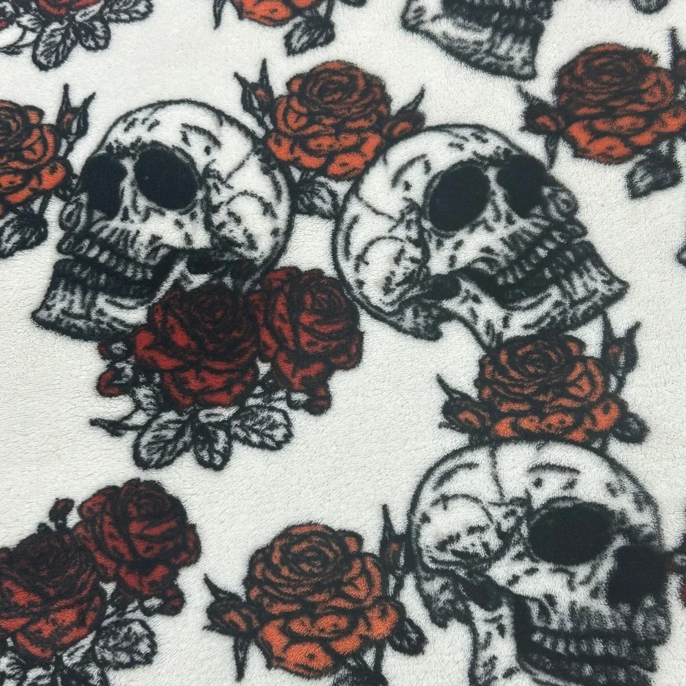 Sleeping Partner Skull Red Rose Plush Fleece Throw Blanket 50x70 Gothic Emo Punk